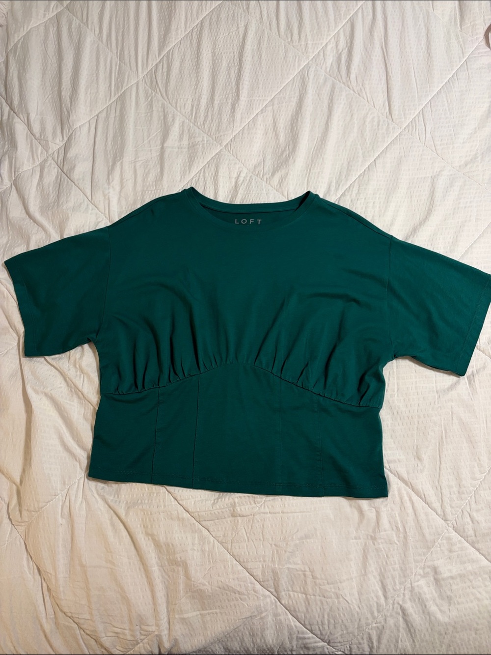 LOFT Teal Corset Hem Tee Knit Top - Sz Large - Picture 3 of 10